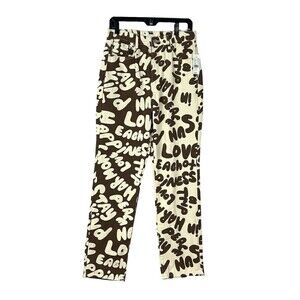 New Pacsun Womens Size 28 Dad Jean White Chocolate Peace Love Straight Leg E4